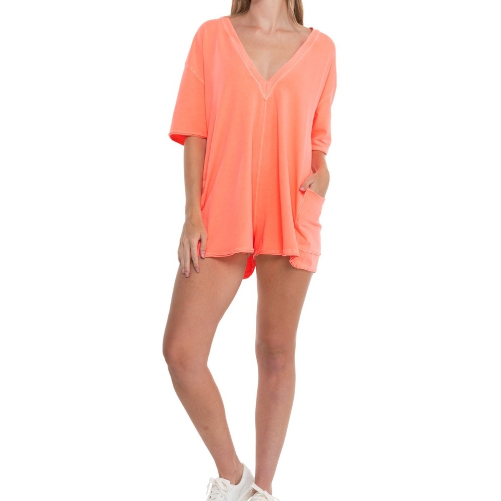 FP Movement by Free People Hot Shot Tee Romper in Neon Coral in Various NWT